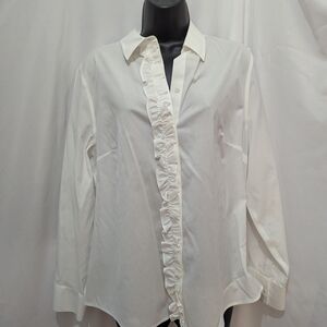 Chico's NWT White Button Down Shirt with Ruffle Detail - Chico's size 2